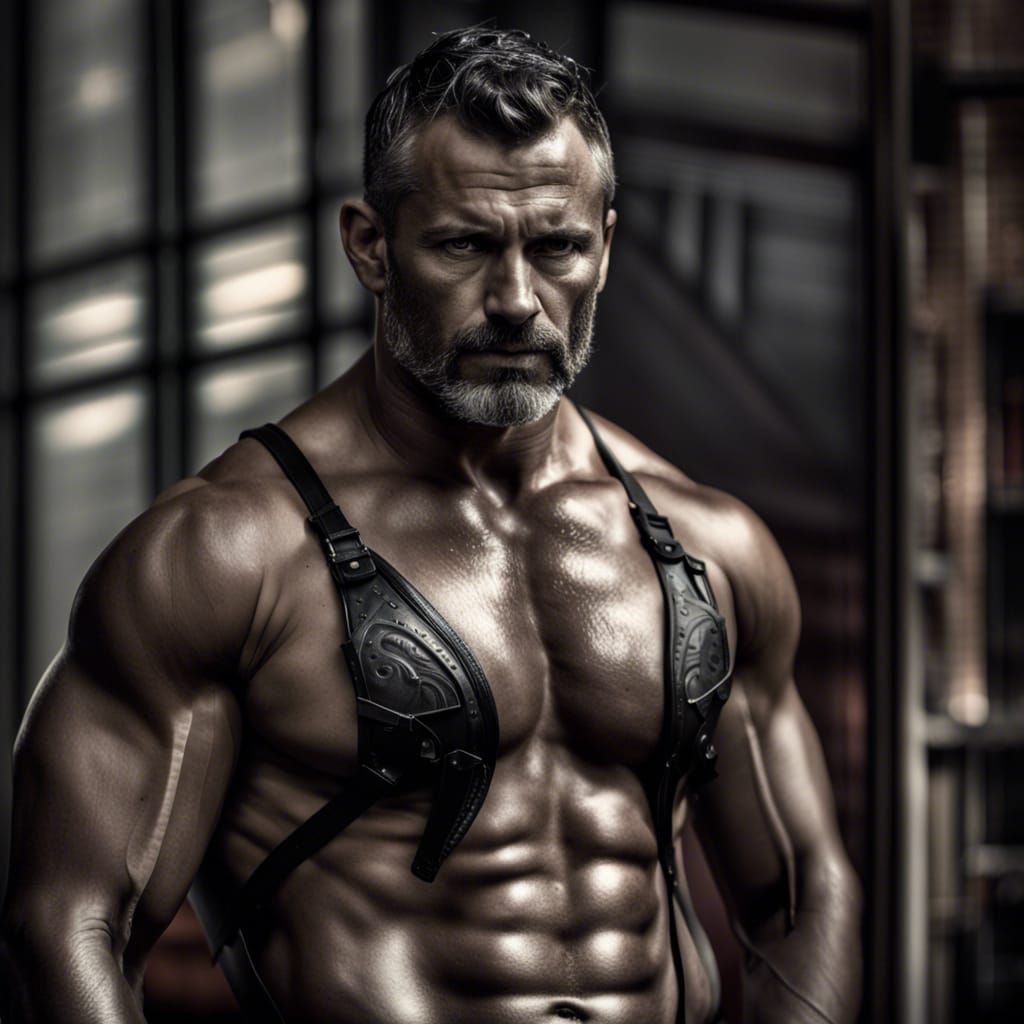 Hyperrealistic Leather Daddy Portrait in HDR