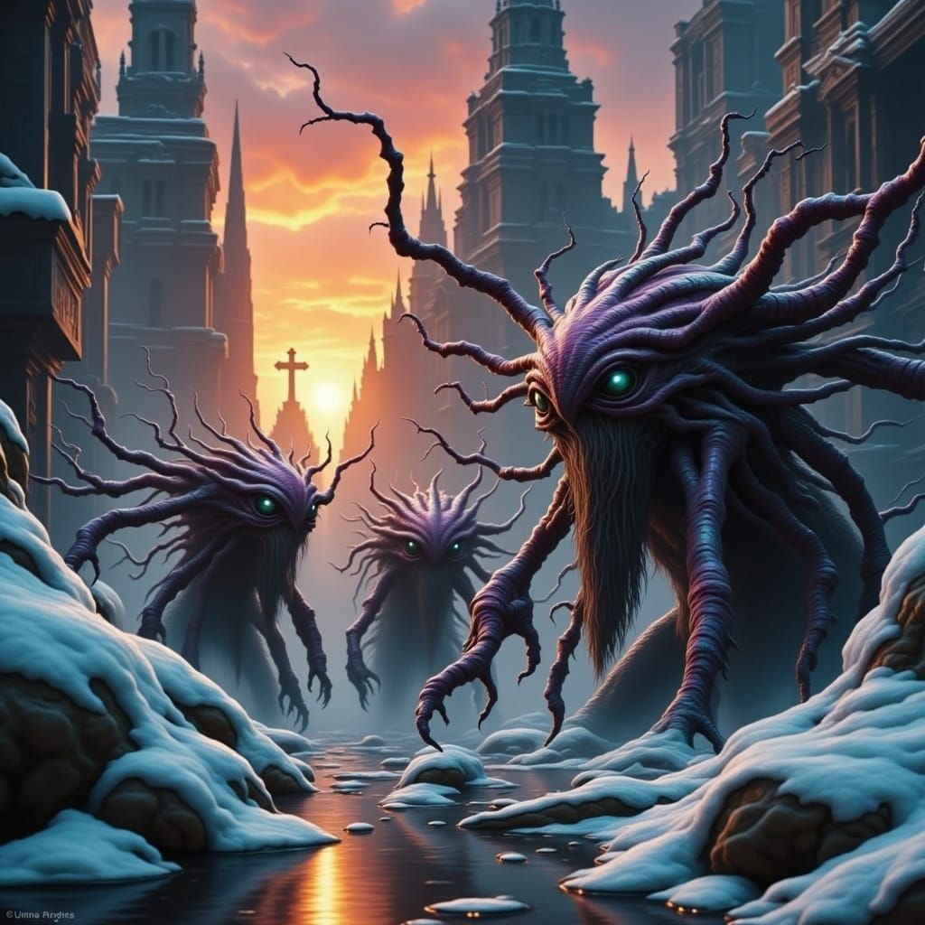 Eerie Winter Apocalypse in a Cyberpunk Aesthetic