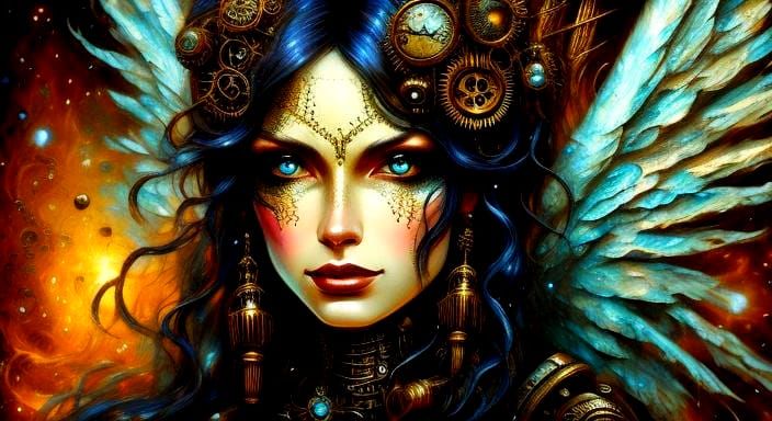 Steampunk Angel Portrait with Ethereal Elements