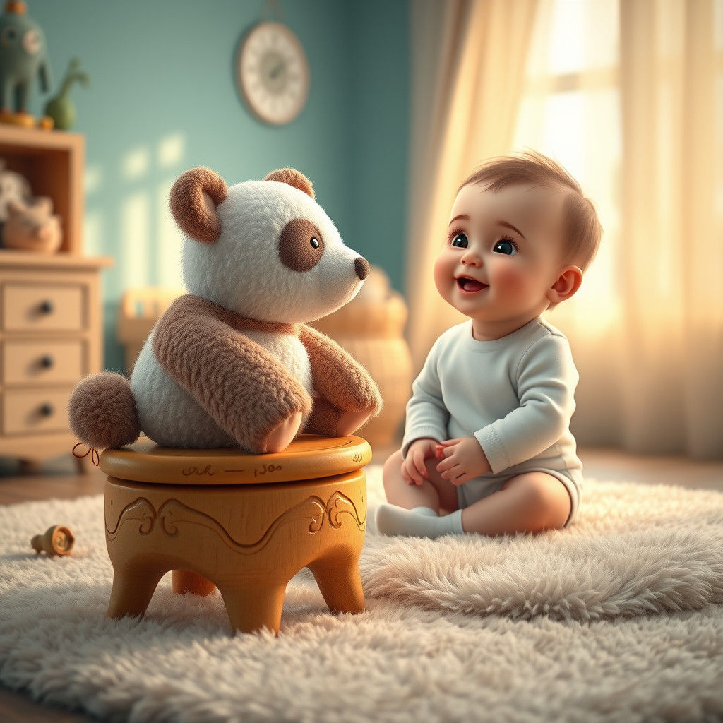 Baby and Panda in Dreamlike Nursery