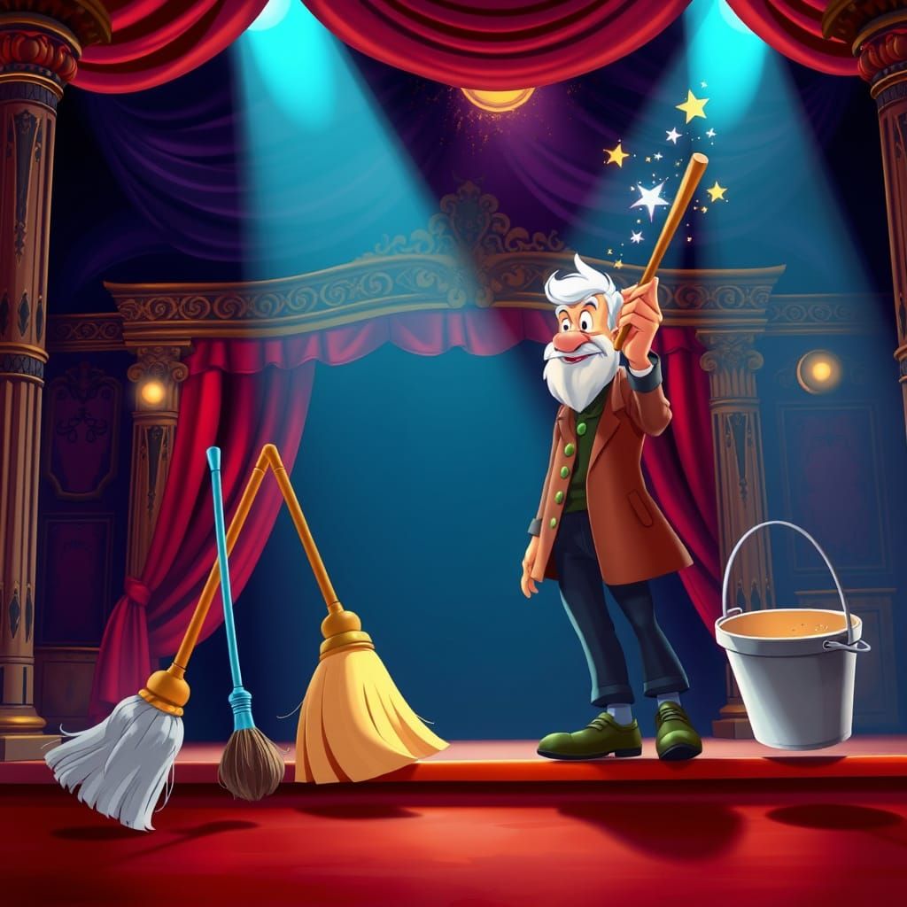 Magical Cleaning Performance in Ornate Theatre