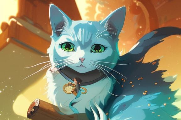 Cyan and Cinnamon Cat: Fantasy Art