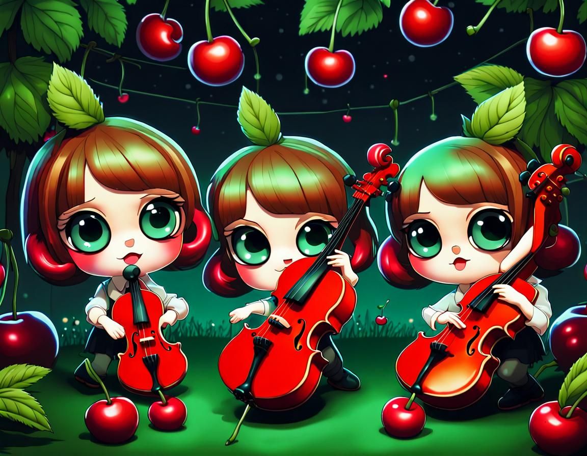 Chibi Cherries Tango Party in Garden at Night