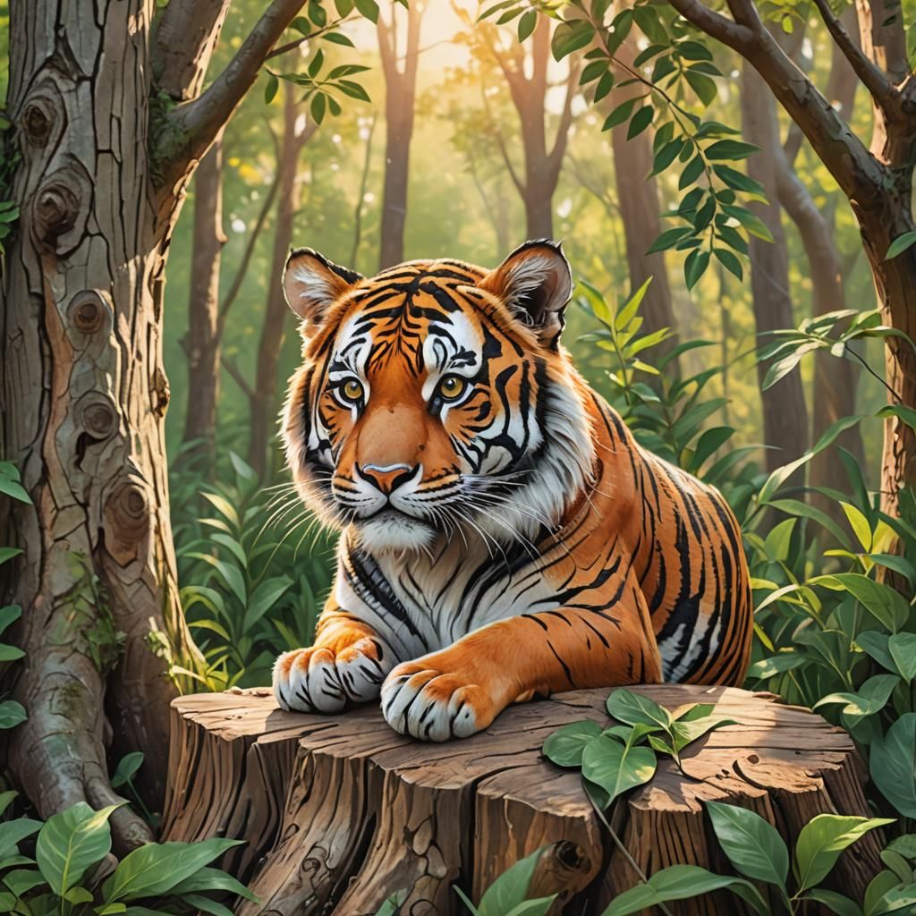 Cute Tiger in Sunlight: Playful Animal Art