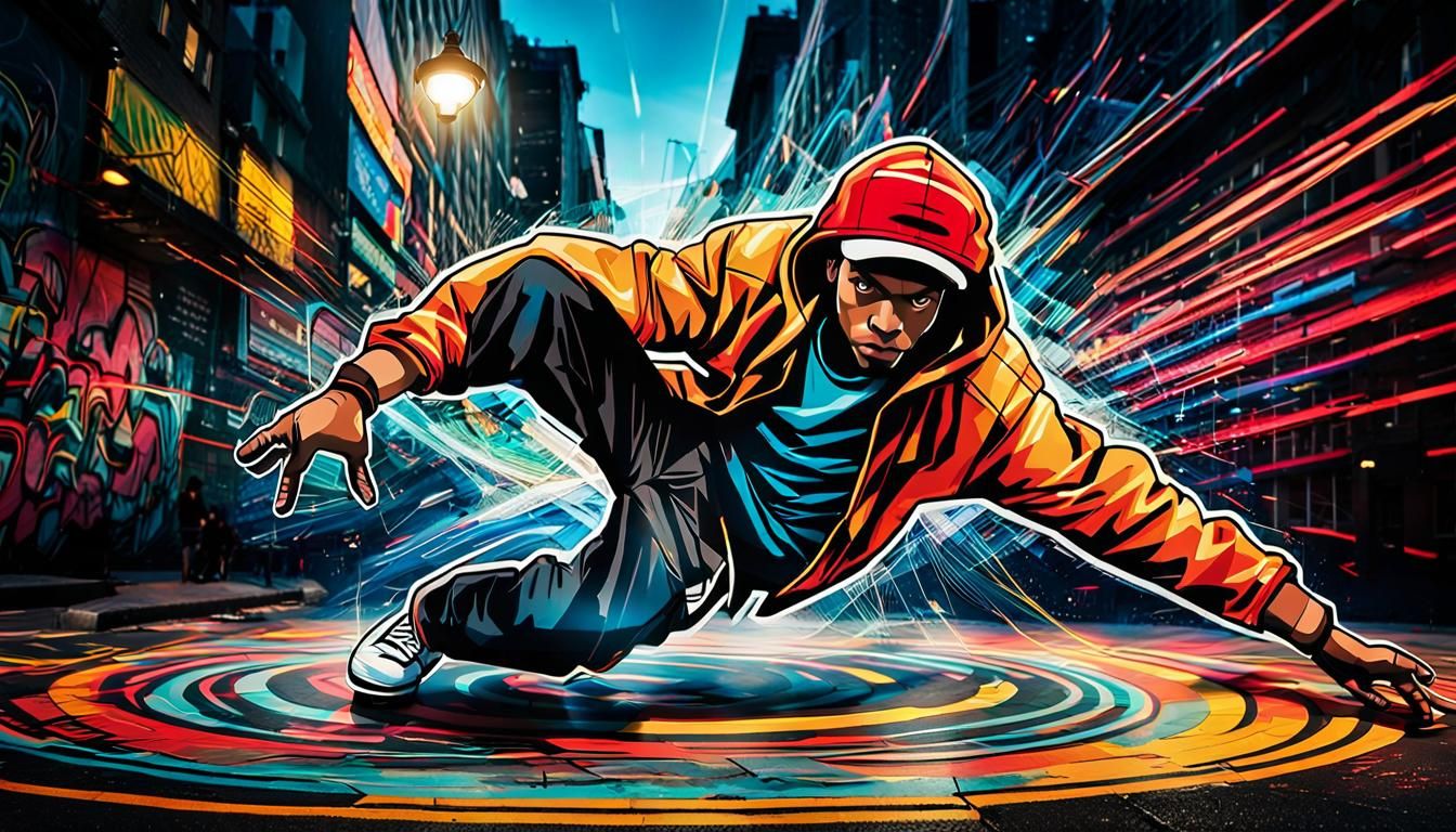 Street Dancer in Dynamic Breakdance Pose