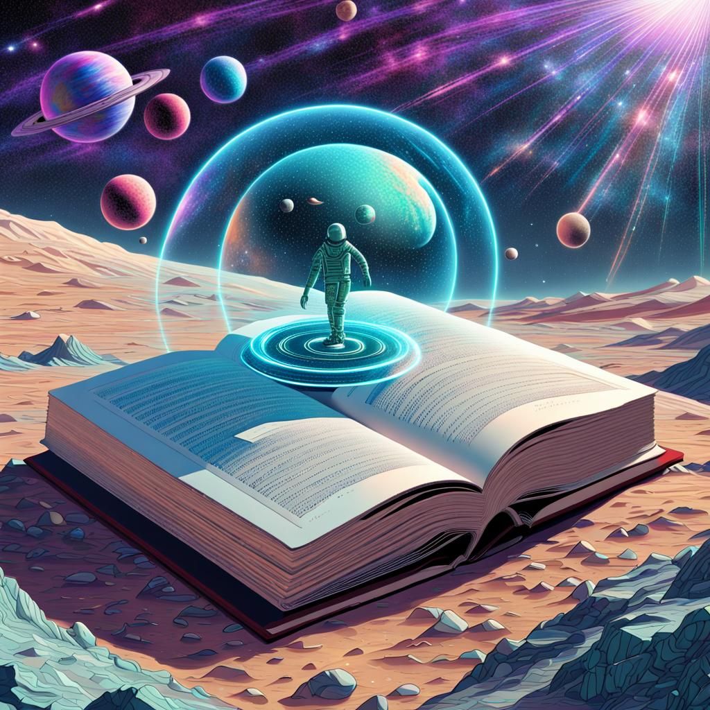 Sci-Fi Book Cover: Cosmic Answer in Holographic Illustration