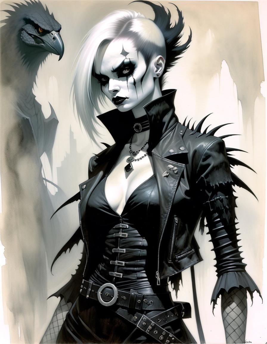 Raptor Goth Girl Portrait in Dark Fantasy Art
