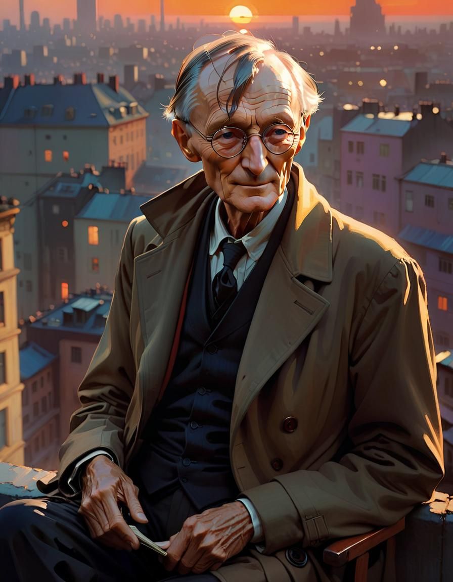 Expressionist Man Waits for Revolution at Sunset