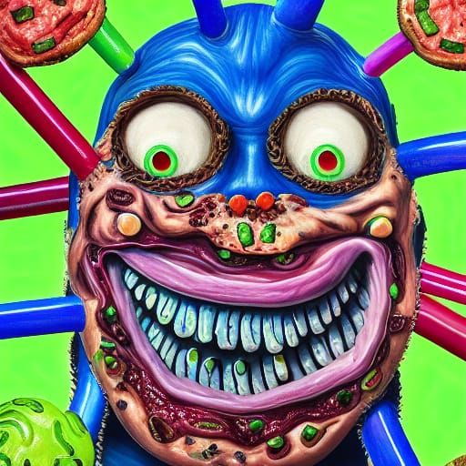 Surreal Pizza Portrait with Radiating Energy