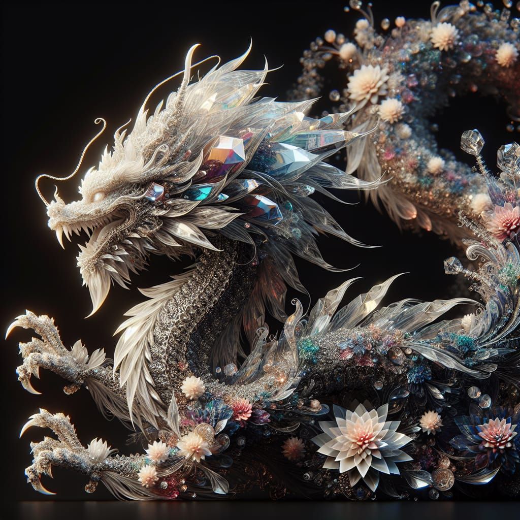 Sparkling Crystal Dragon in Watercolor Art