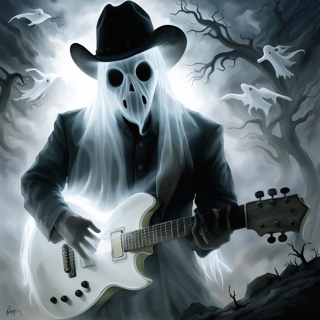 Ethereal Cowboy Ghosts Perform in Desert Landscape