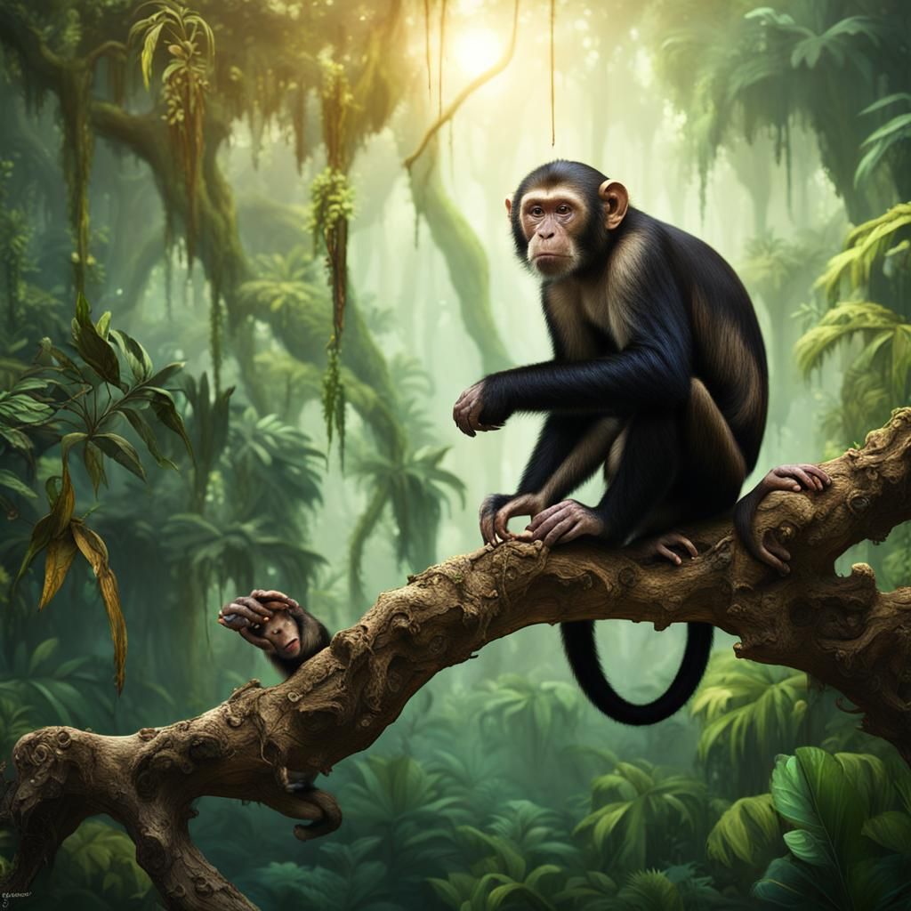 Beautiful Capuchin Monkey in Jungle Concept Art
