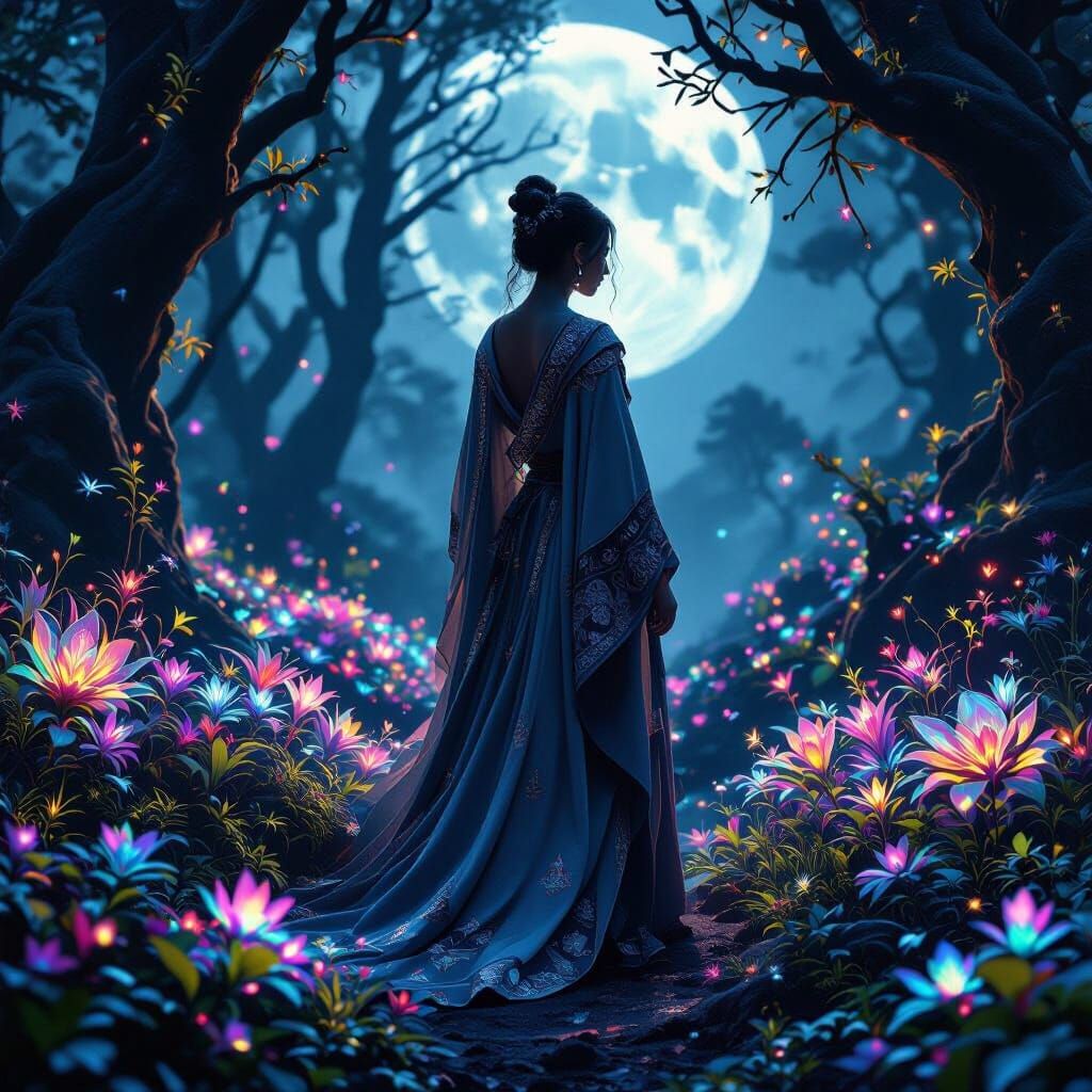 Mystical Moonlit Forest: Hyperrealistic Matte Painting