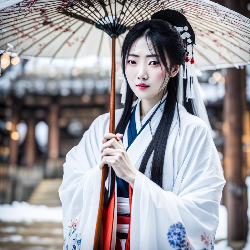 Yuki Onna with Japanese Umbrella in Natural Light