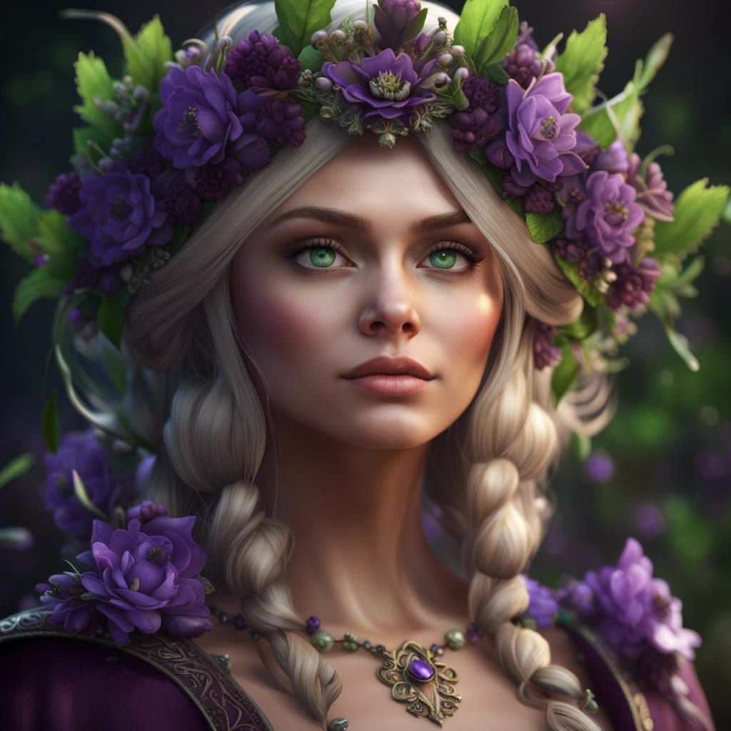 Beautiful Blonde Princess with Flower Crown in Matte Paintin...