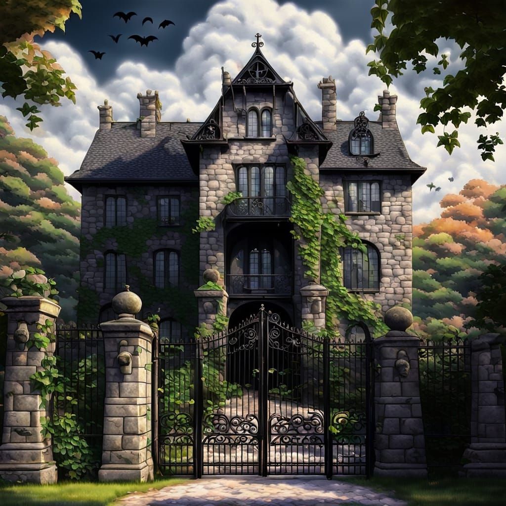 Haunted Medieval Mansion with Ghostly Apparition