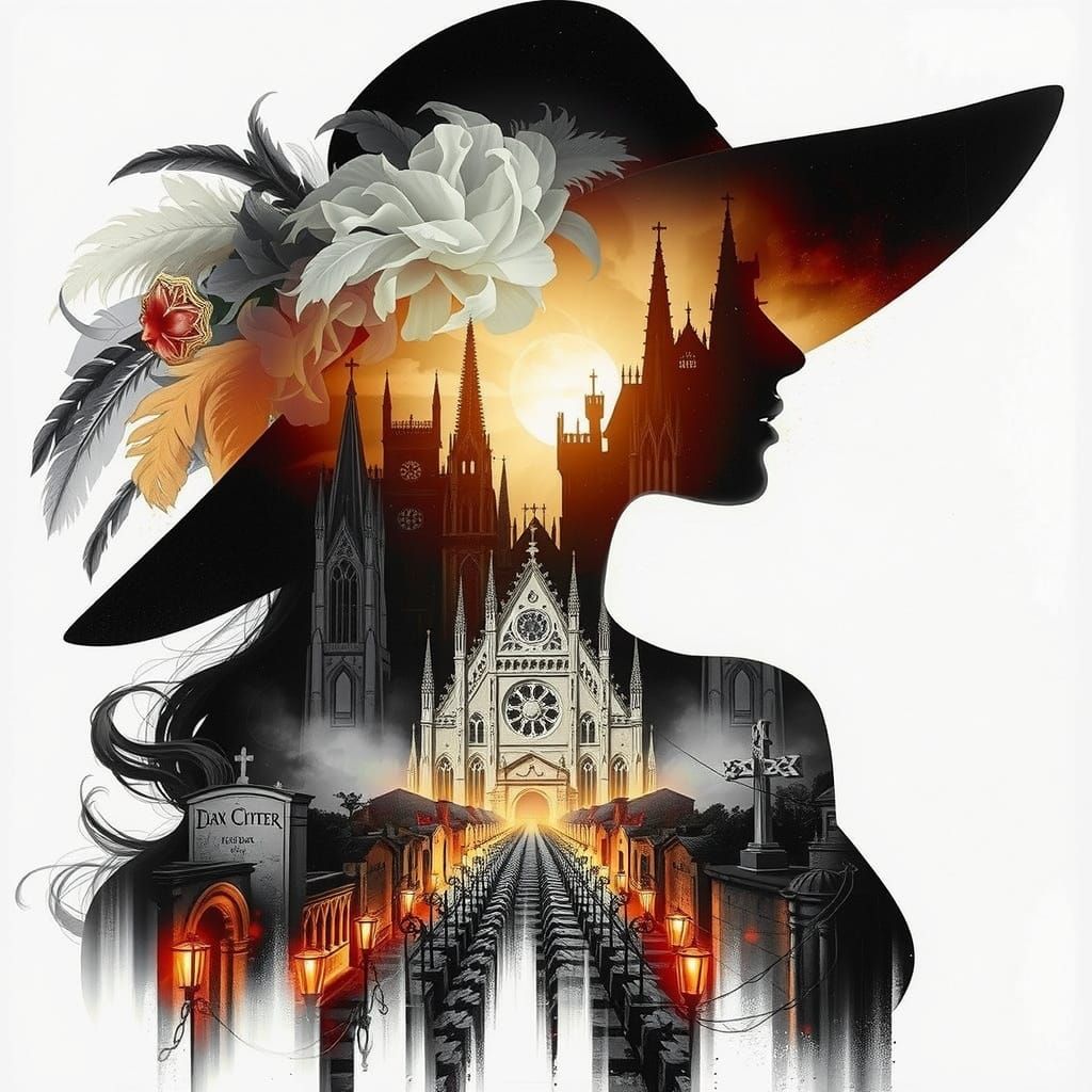 A mesmerizing double exposure masterpiece featuring a captiv...