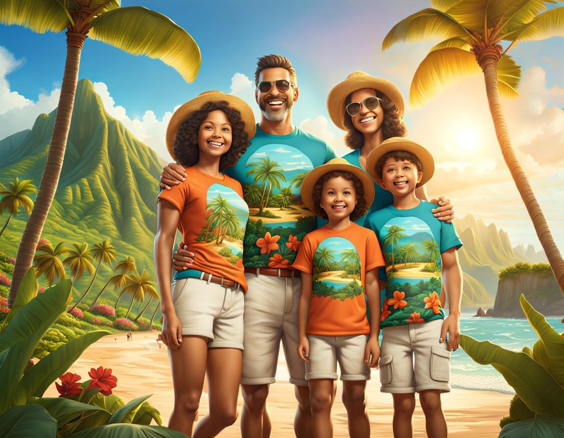Happy Family Vacation in Hawaii: Fantasy Concept Art