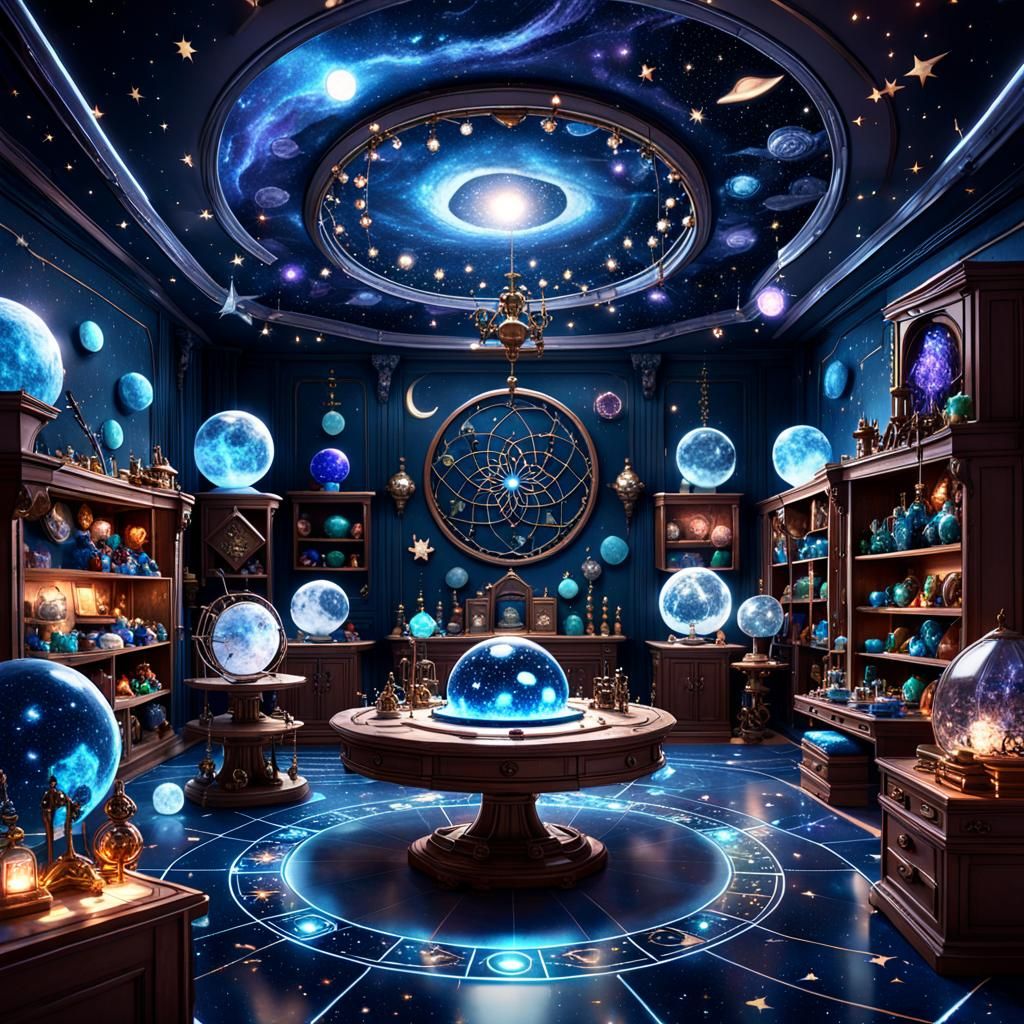 Mysterious Crystal Ball Reader's Room in Digital Illustratio...