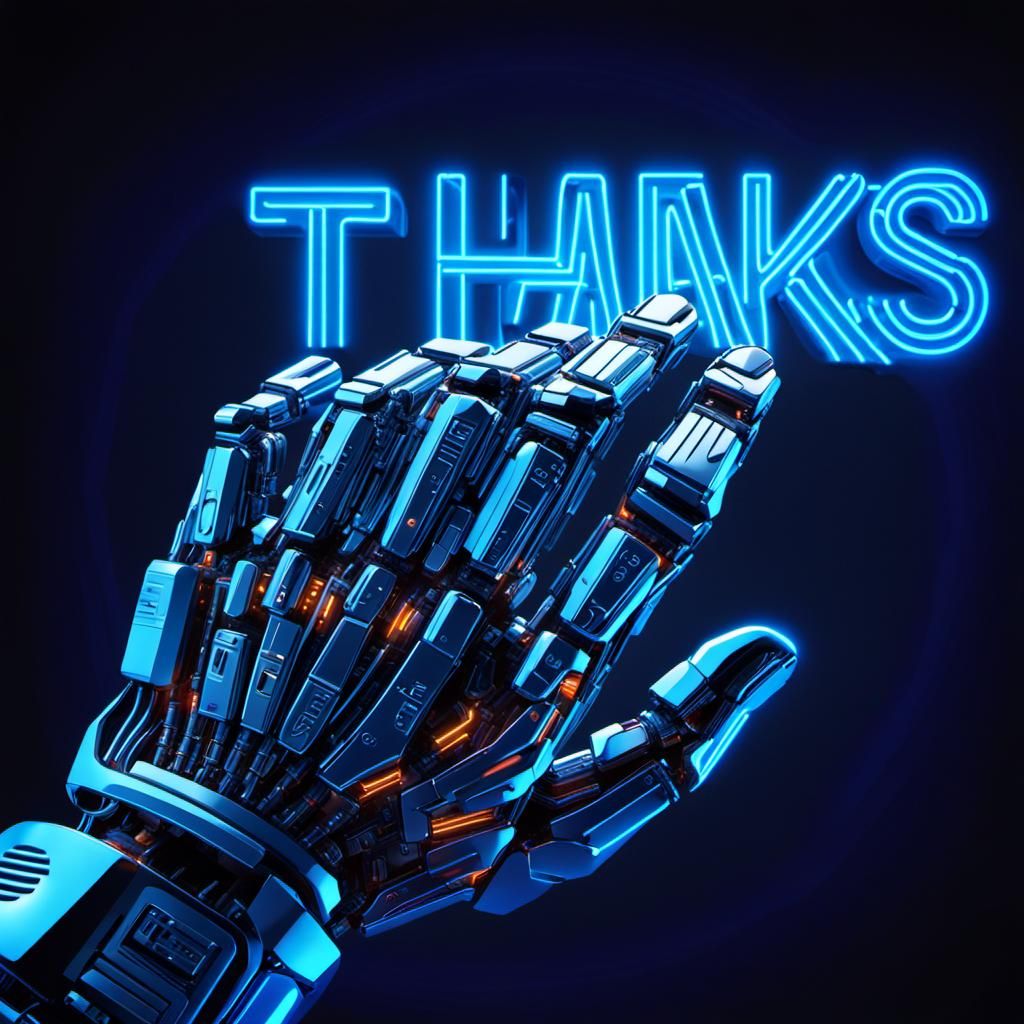 Futuristic Neon Typography with Robot Hand in Cyberpunk Styl...