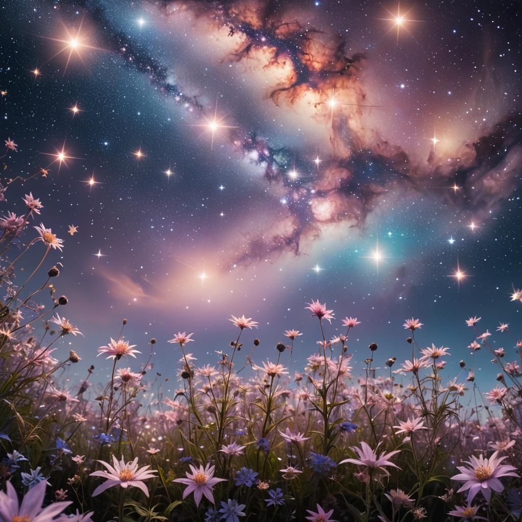 Celestial Garden of Floating Stars in Magical Realism