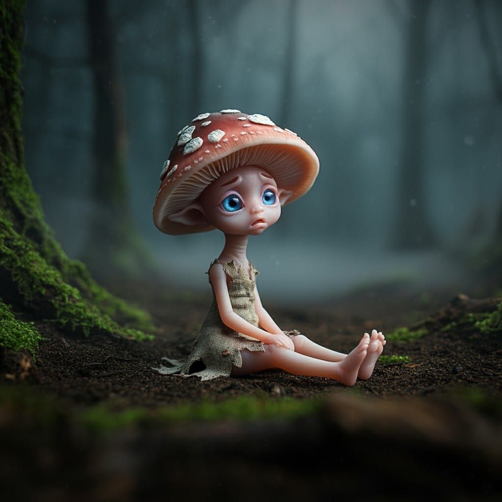 Mushroom Humanoid in Misty Forest, Cinematic Style
