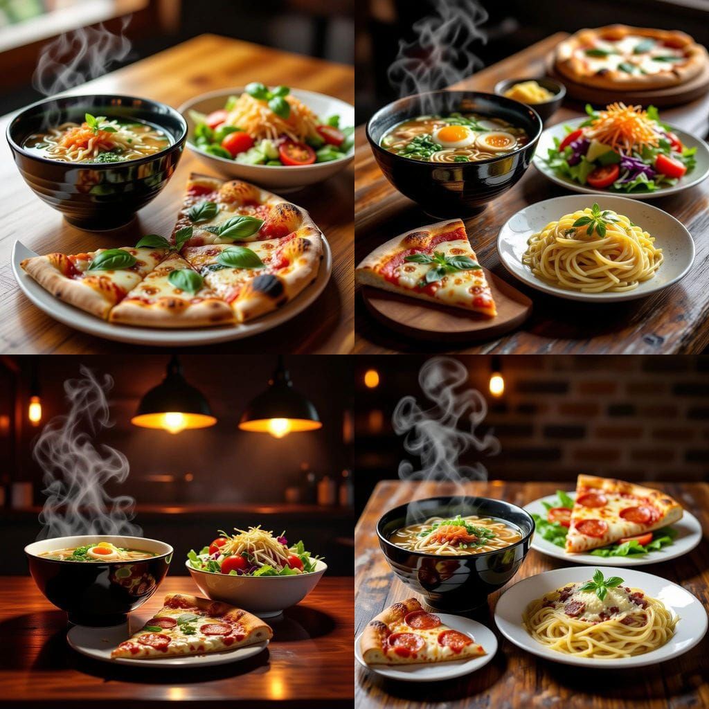 AI Generates Collage of Ramen, Pasta, Pizza, and Salad