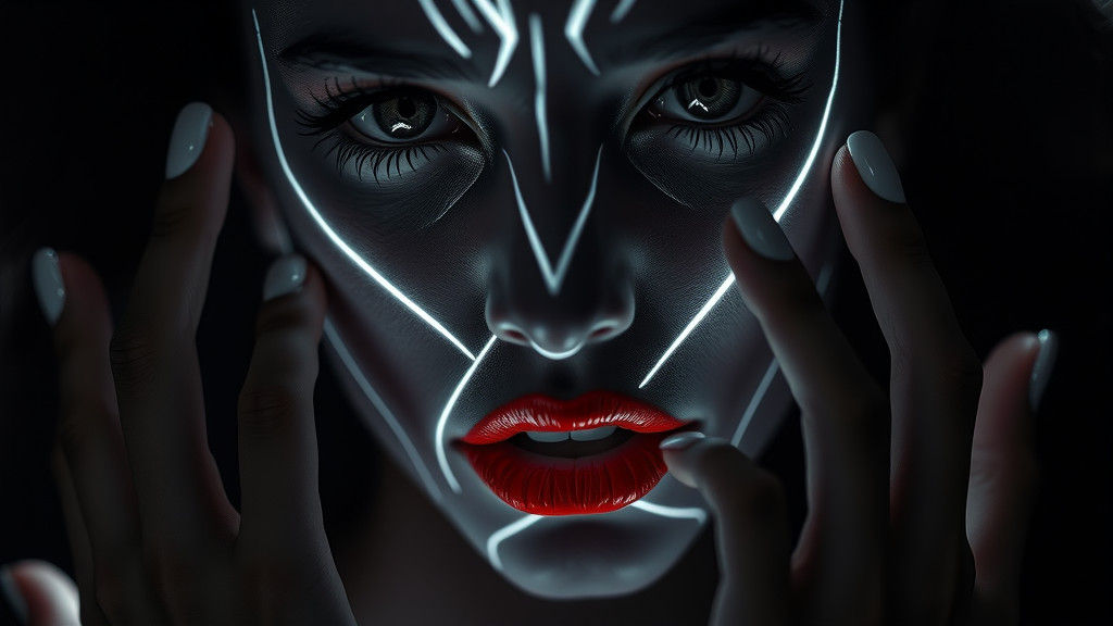 Geometric Facial Art Portrait in Monochrome Style