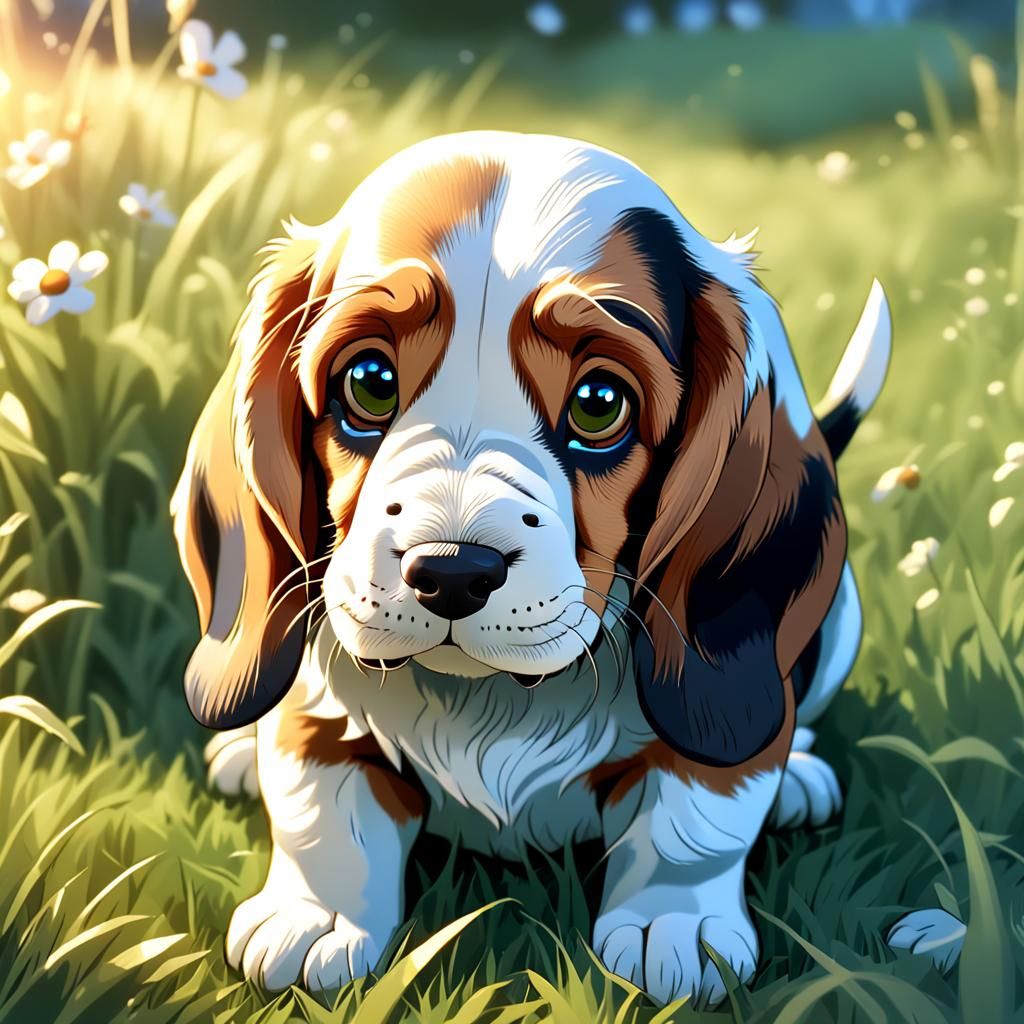 Adorable Basset Hound Puppy in Disney Animation Style