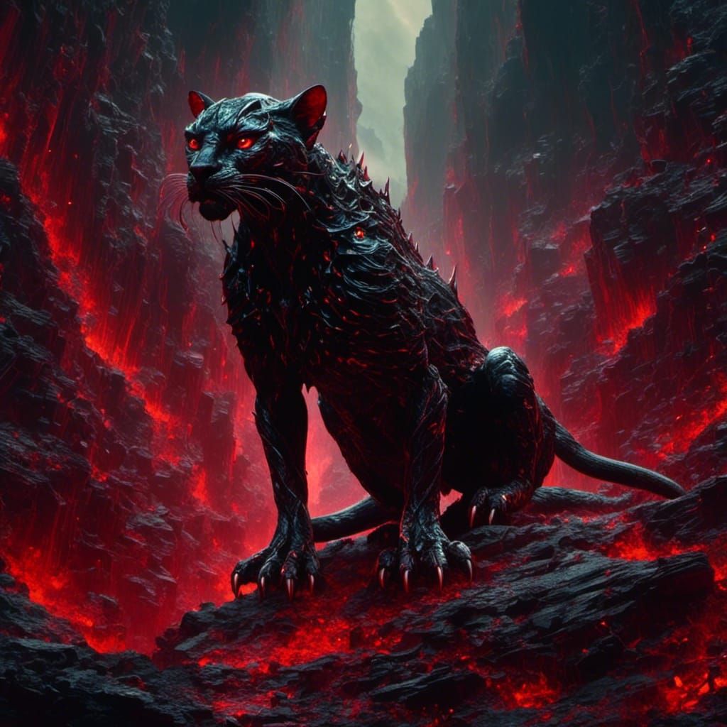 Obsidian Alien Panther Stalking Rocky Canyon