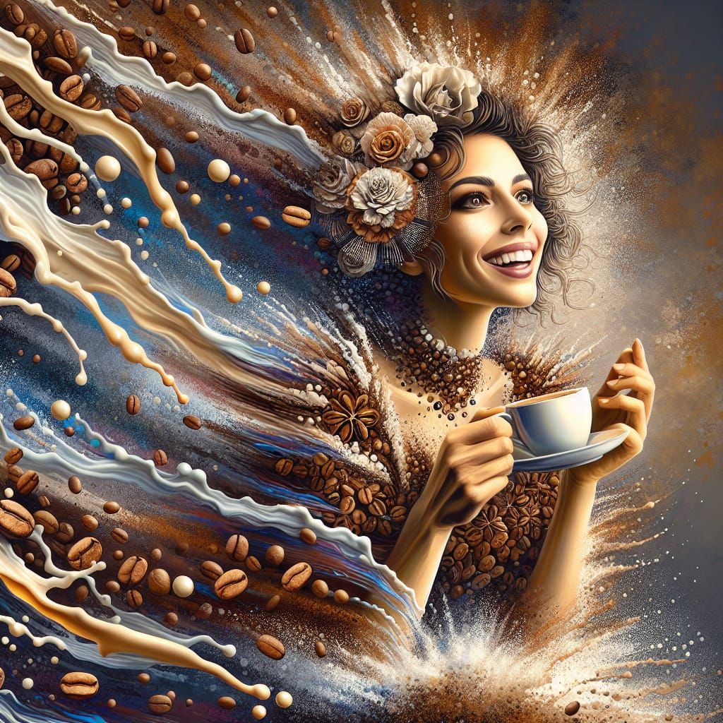 Woman in Coffee Bean Cascade: Airbrush Art