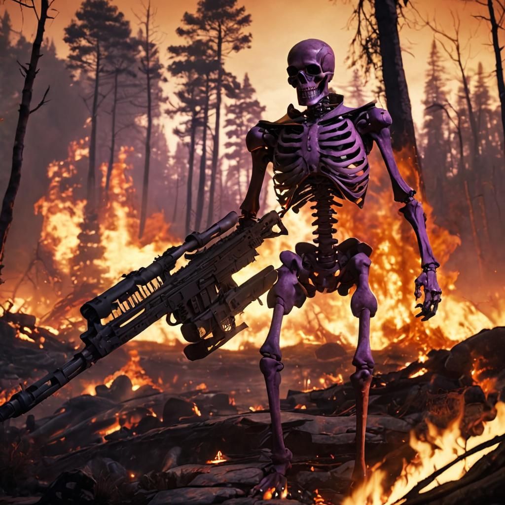 Flaming Skeleton Soldier with Fiery Explosions