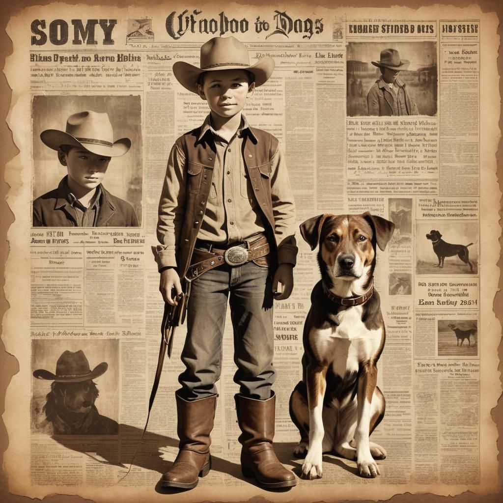 Vintage Newspaper Illustration of Boy and Dog