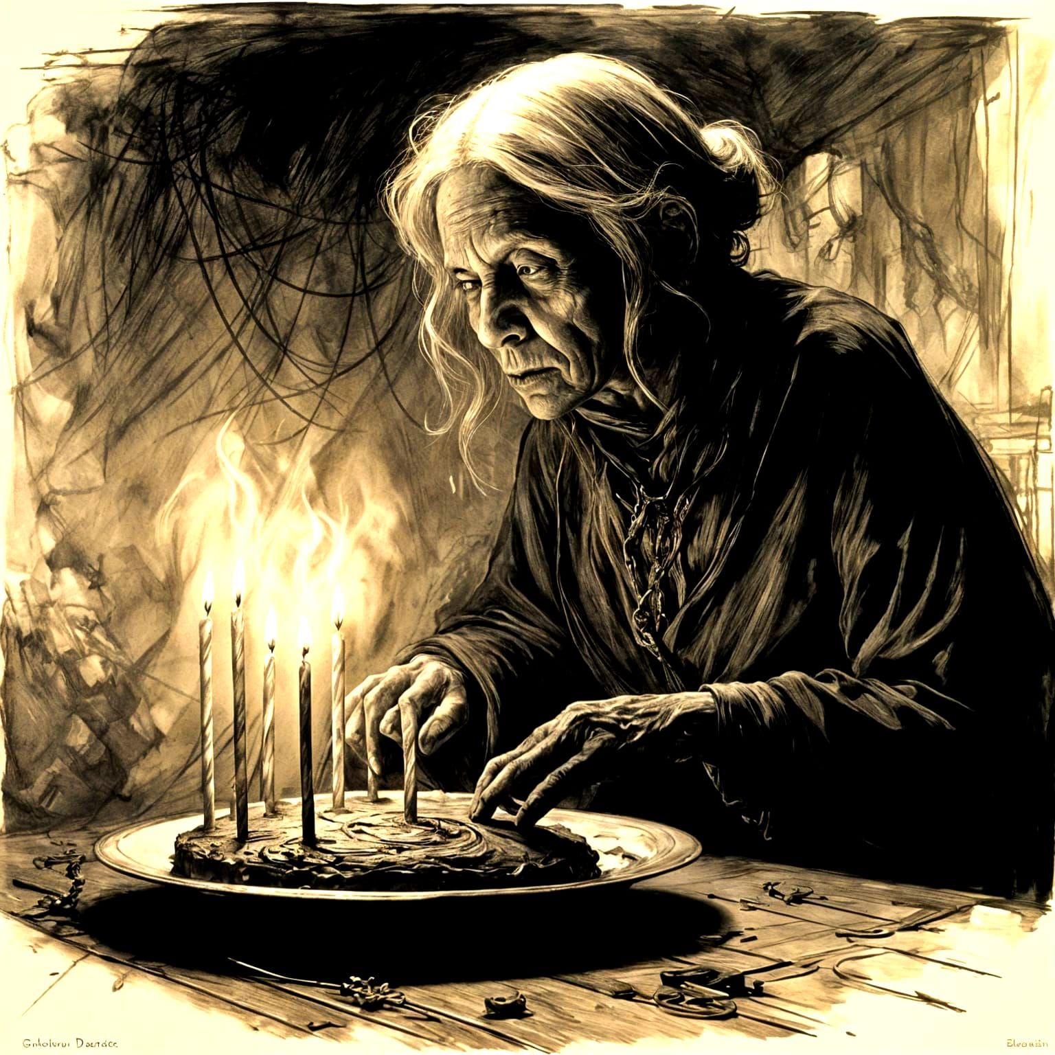 Haunted Birthday Cake in a Dark, Gothic Style