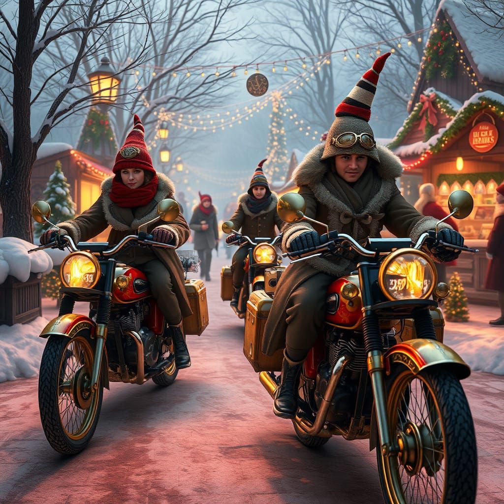 Victorian Characters Embark on a Whimsical Christmas Motorcy...