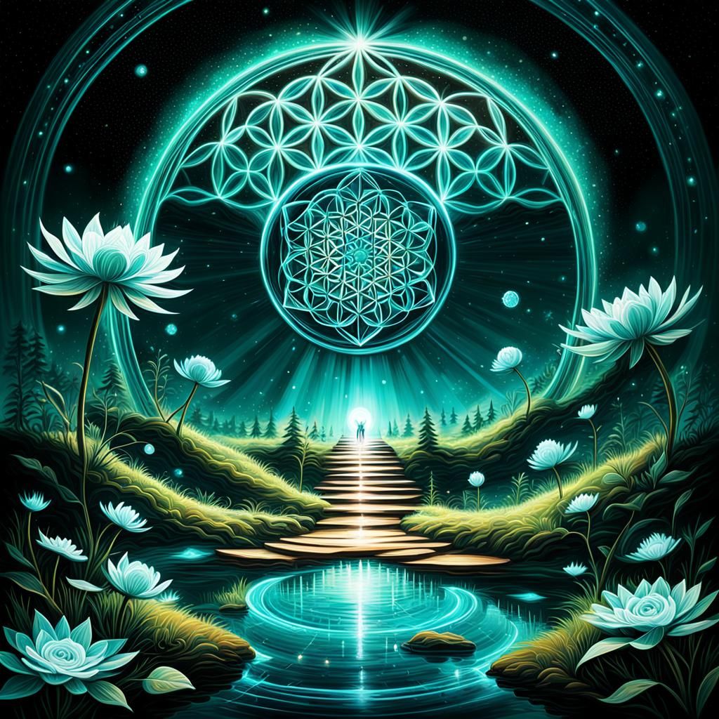 Luminous Flower of Life Path in Kinetic Art