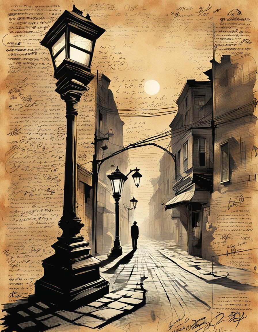 Retro-Futuristic Figure Reading Cryptic Message