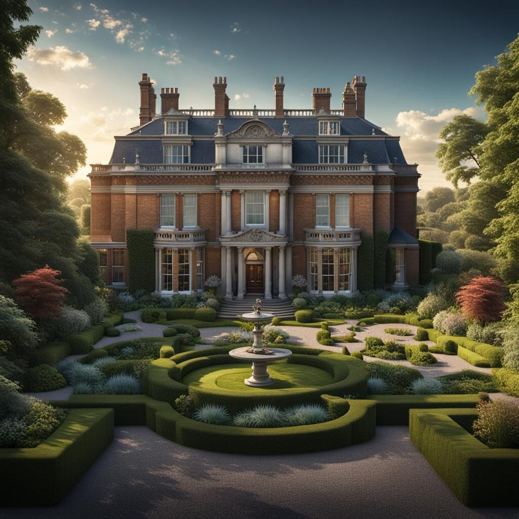 Hyperrealistic Mansion and Garden Outside London