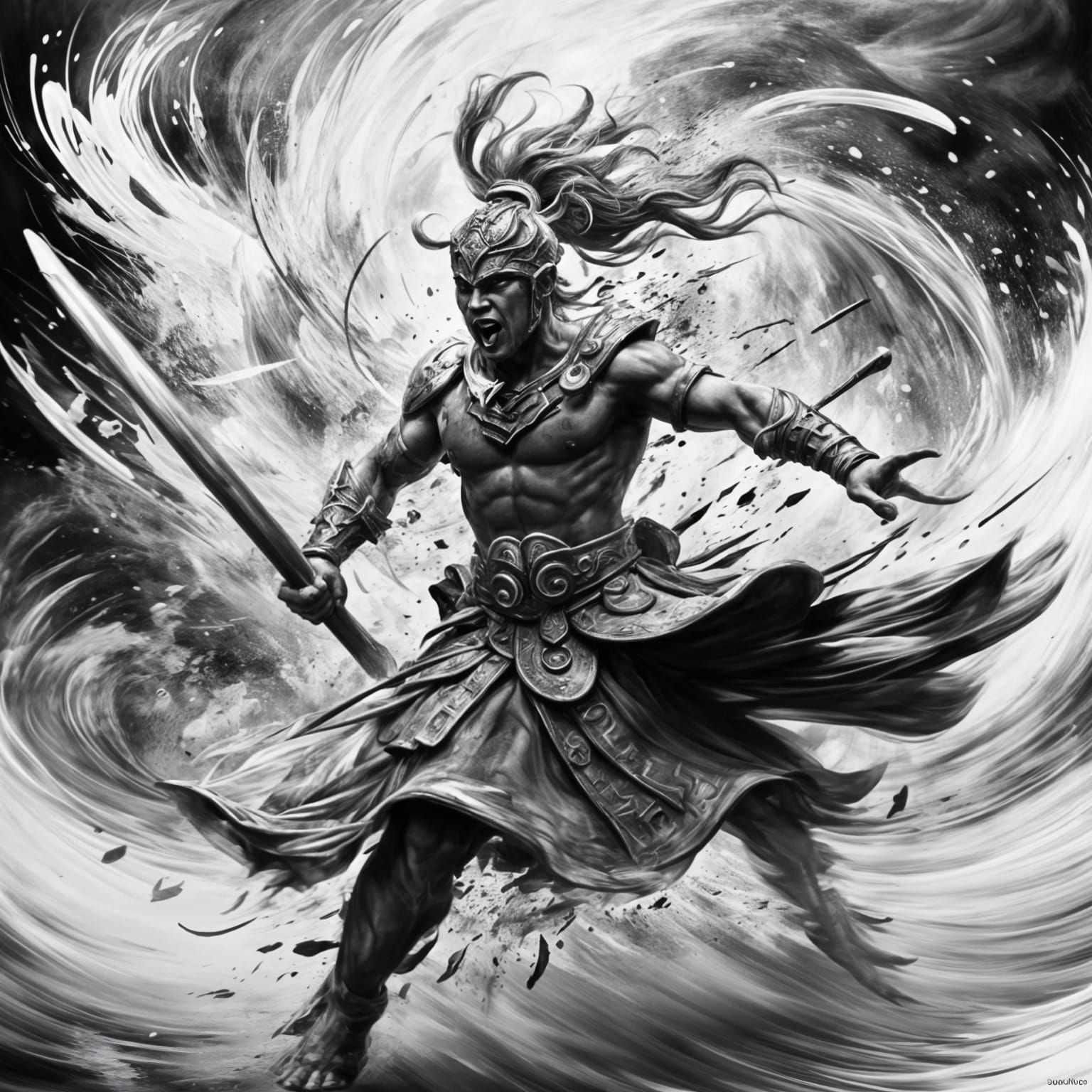 chaotic painting in a black and white. splash art style.
war...