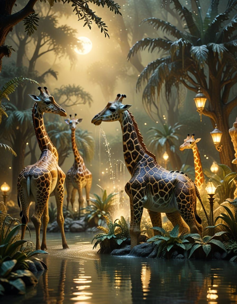 Whimsical Animal Fountain in a Cinematic Style