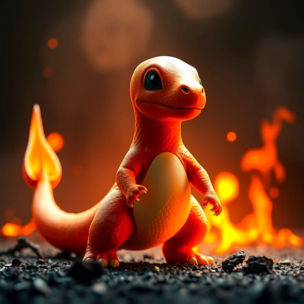 Charmander with Burning Background in Digital Art