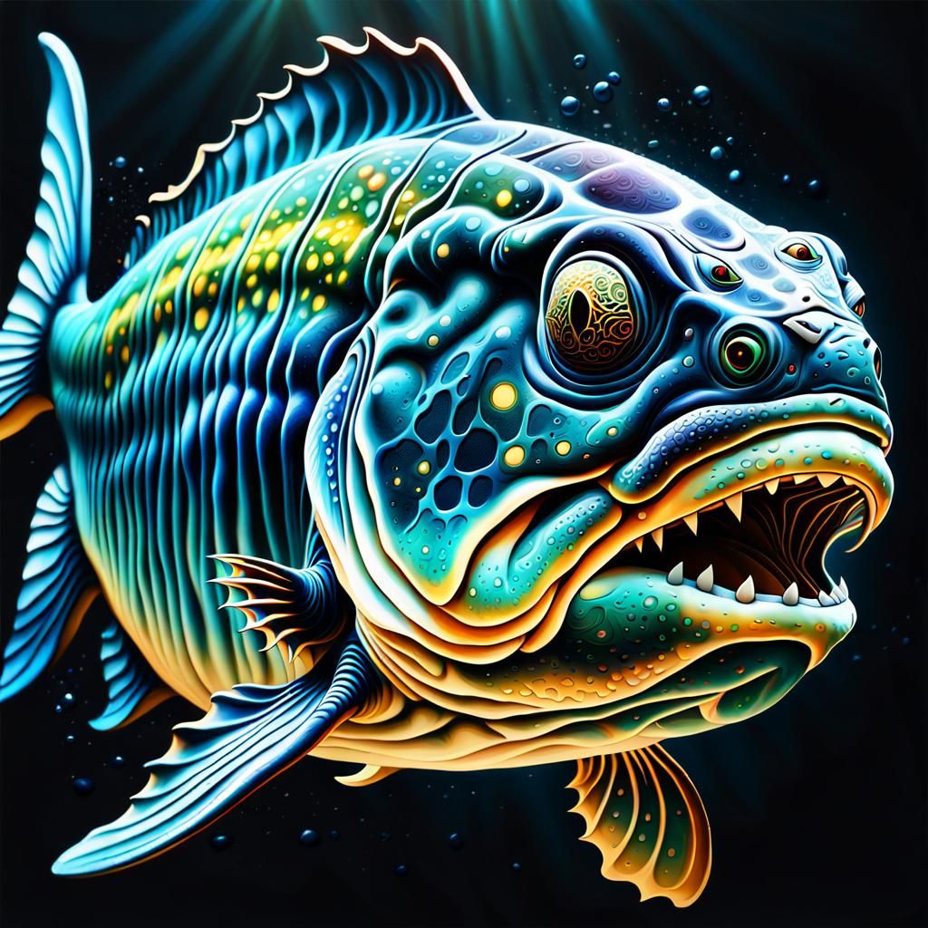 Hyperrealistic Dunkleosteus in Fractal Tracery