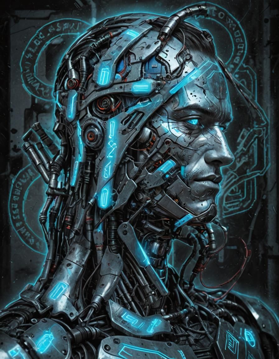 Cyberpunk Portrait: Robotic Man in Gritty Urban Setting