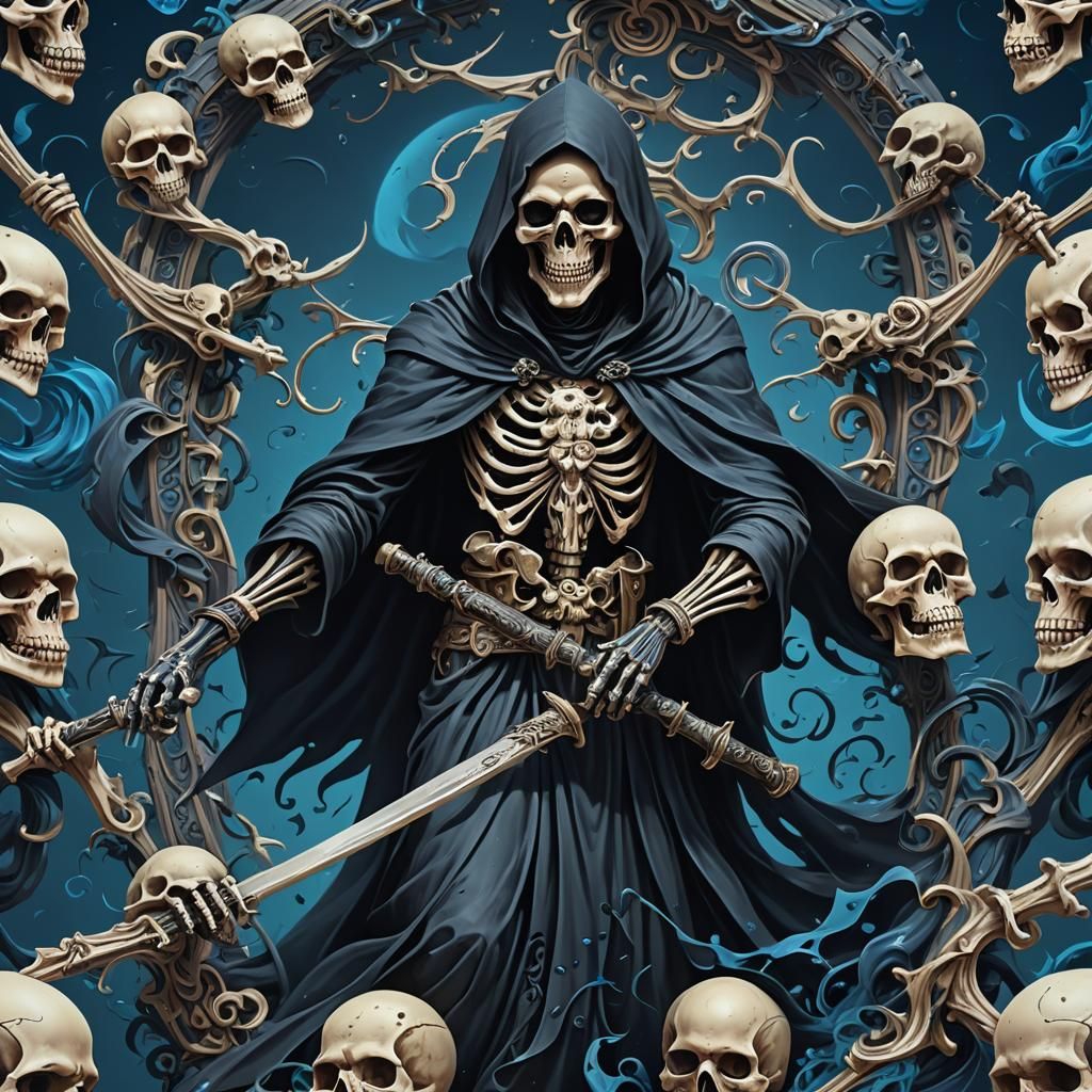 Grim Reaper with Skulls: Detailed Matte Painting