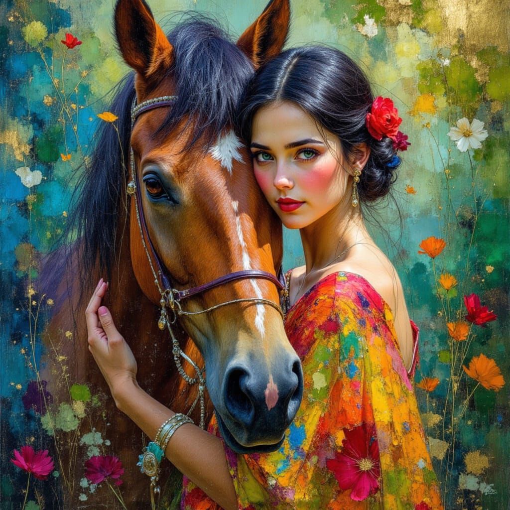 Bedouin Woman and Appaloosa Horse Oil Painting