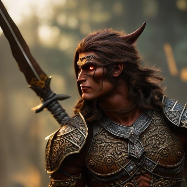 Fierce Orc Warrior with Demonic Sword, Digital Matte Paintin...