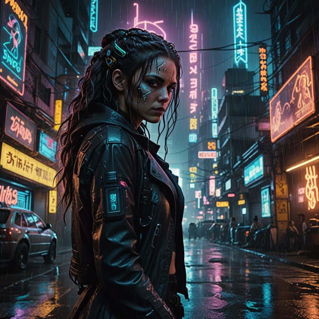 Cyberpunk Hacker with Glowing Neon Tattoos