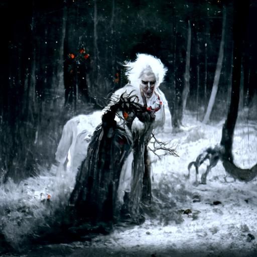 Eerie Forest: Horned Woman and Hidden Monsters