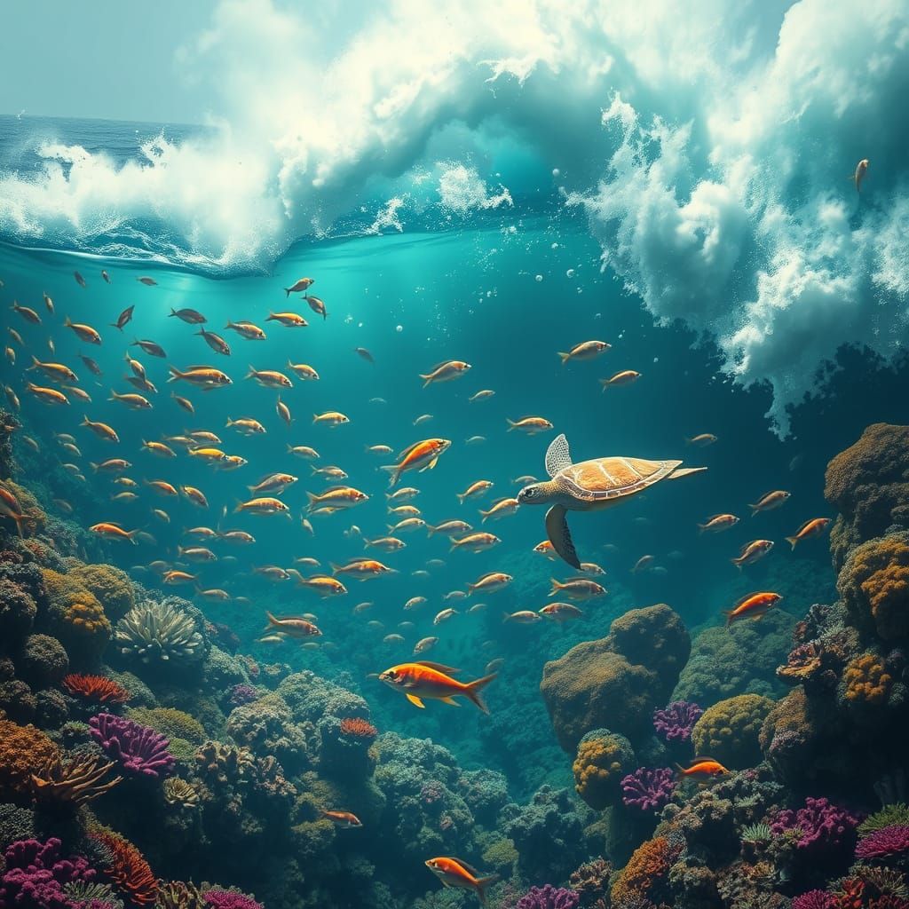 Surreal Oceanic Ecosystem Teeming with Iridescent Life