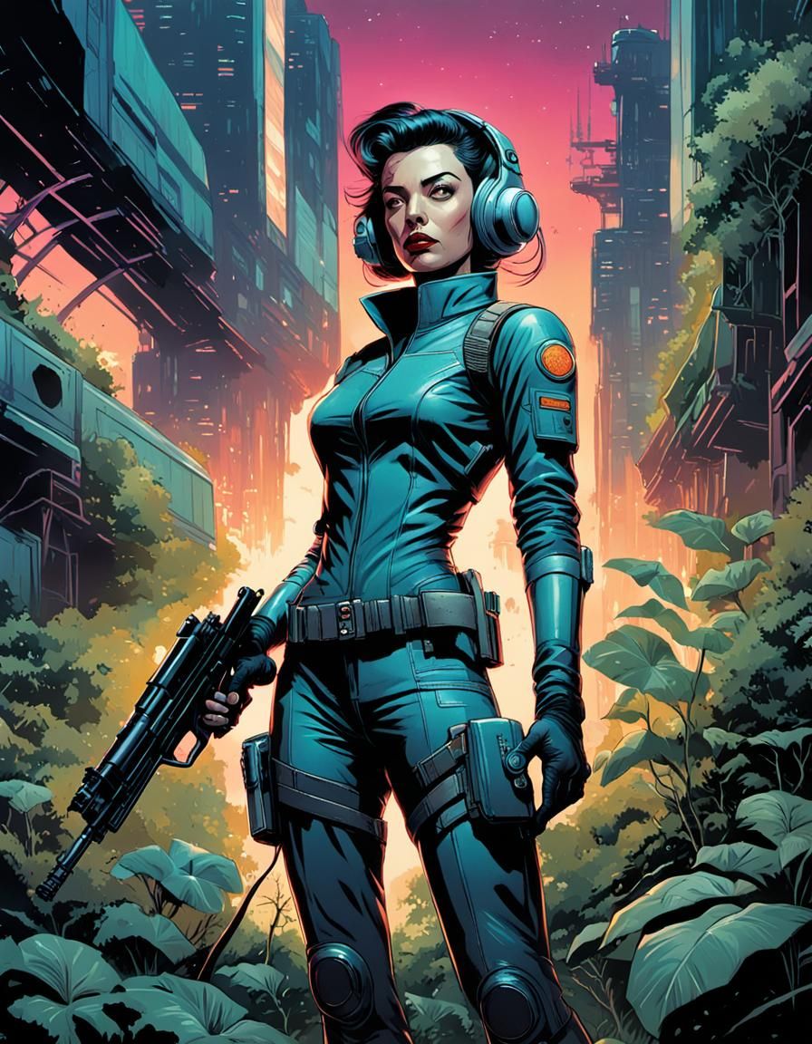 Space Girl in Post-Apocalyptic London Comic Art